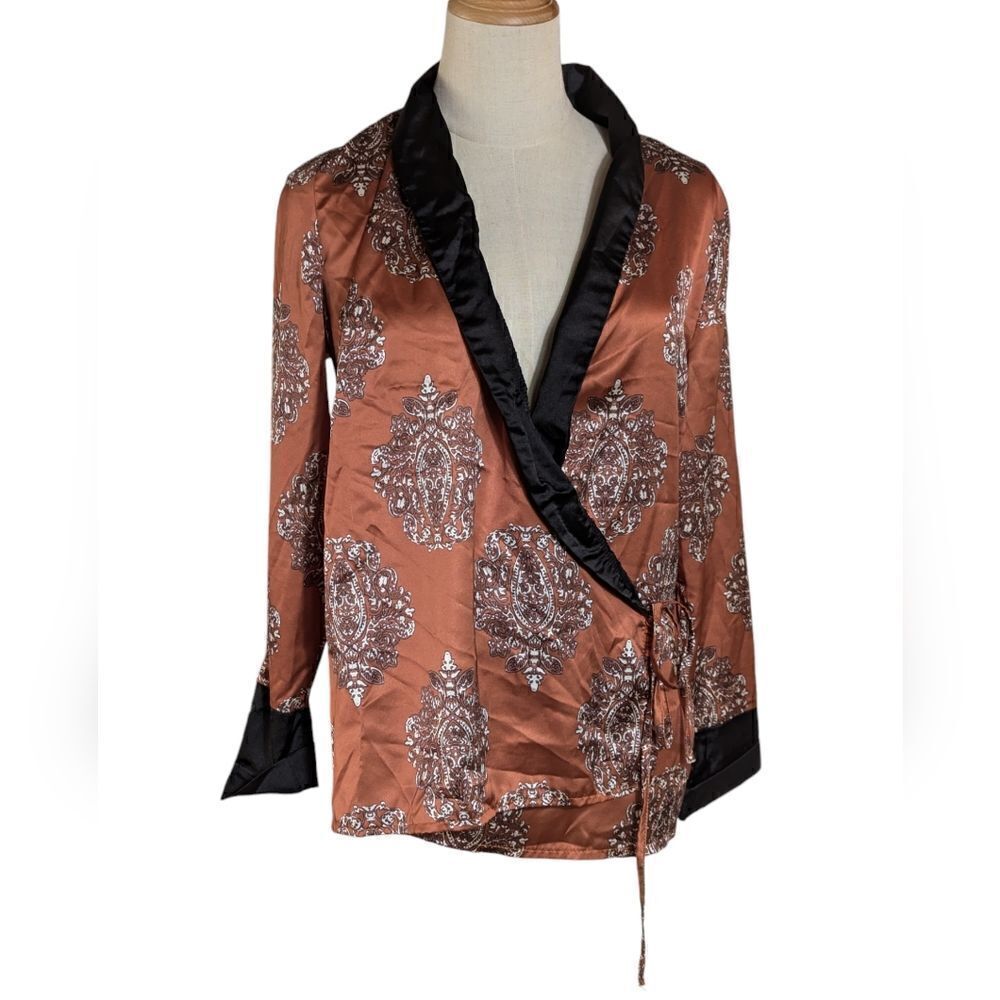 Club L London Brown and Black Satin Bed Jacket or Blouse